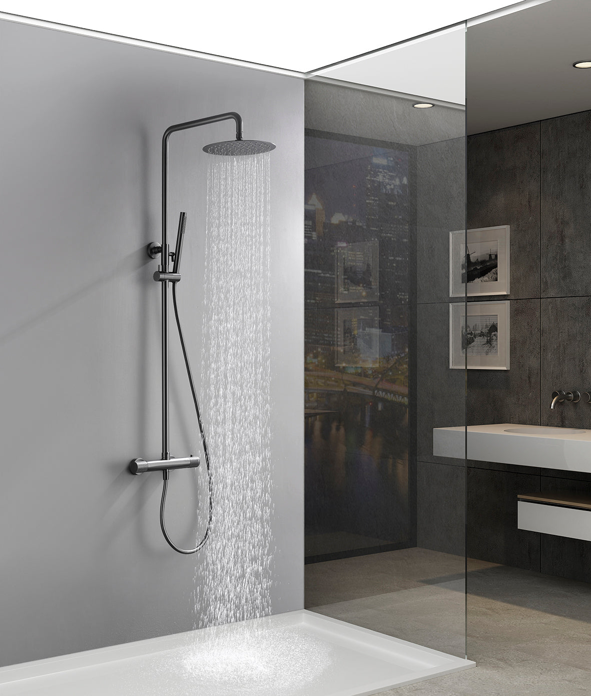Ribbd thermostatische regendoucheset | Opbouw | Gunmetal PVD - WDtegels