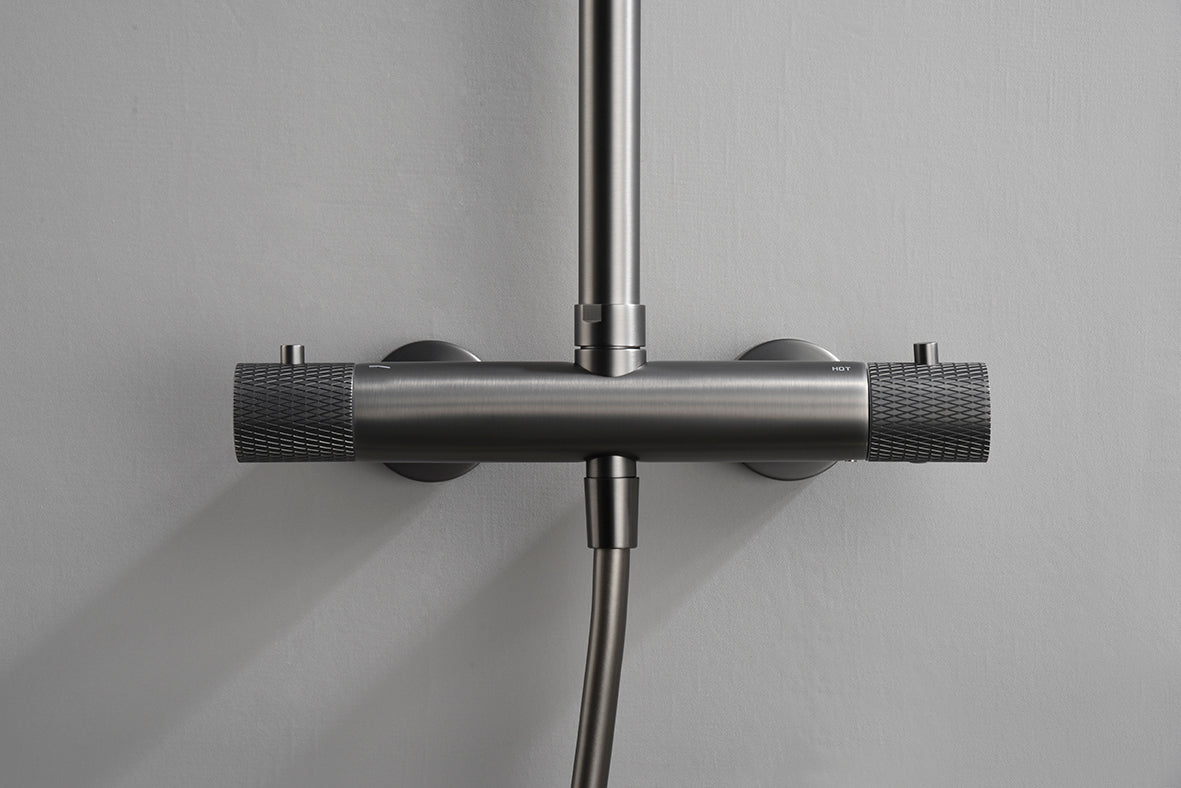 Ribbd thermostatische regendoucheset | Opbouw | Gunmetal PVD - WDtegels