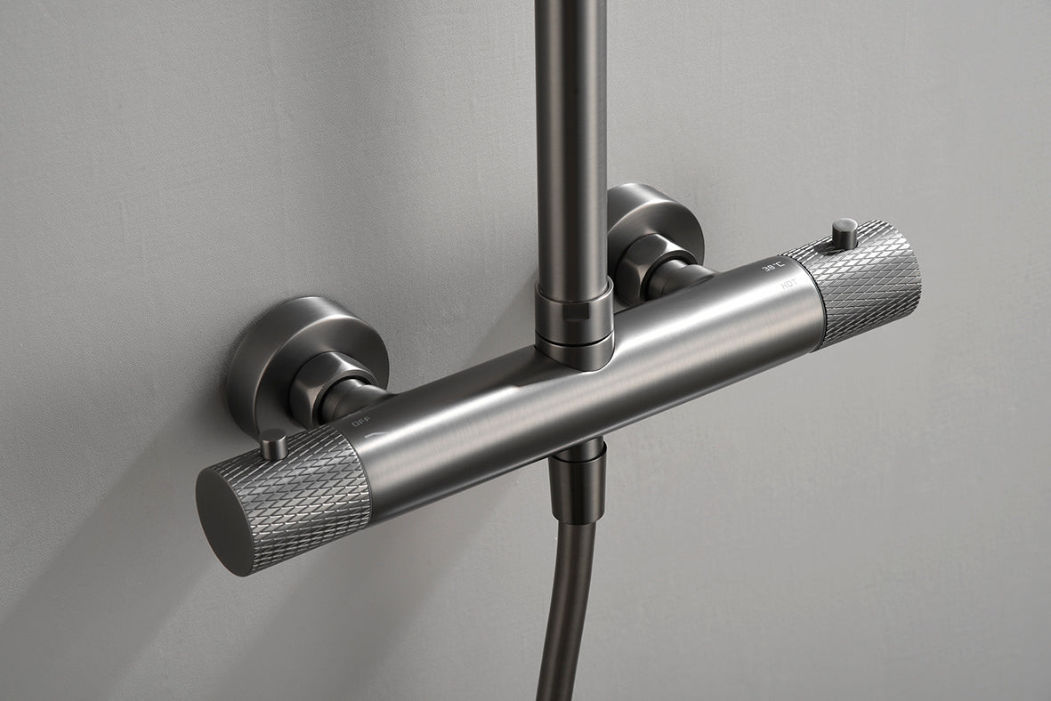 Ribbd thermostatische regendoucheset | Opbouw | Gunmetal PVD - WDtegels