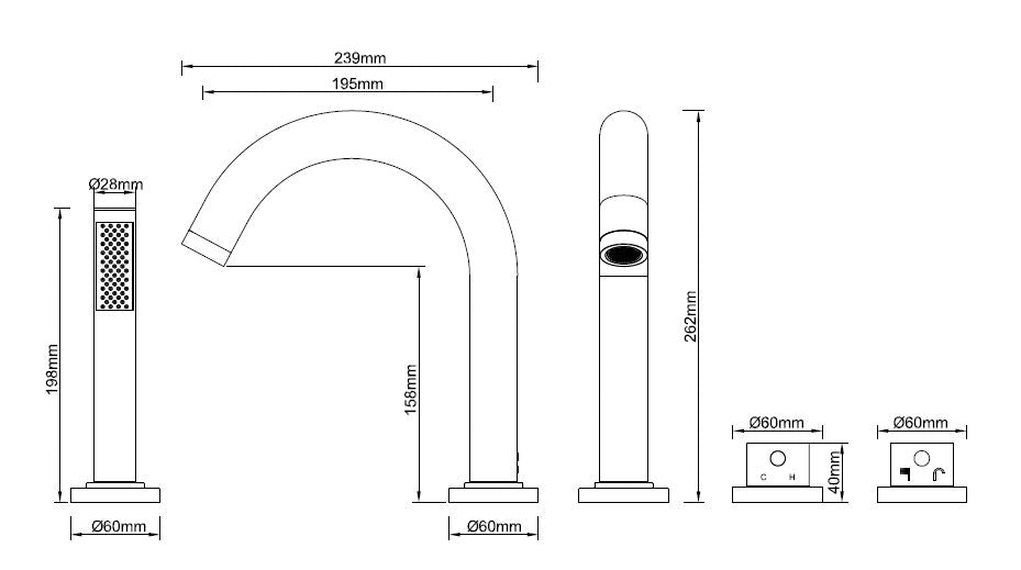 Caral inbouw badrandkraan afbouwset 4-gats zwart 8719323038394