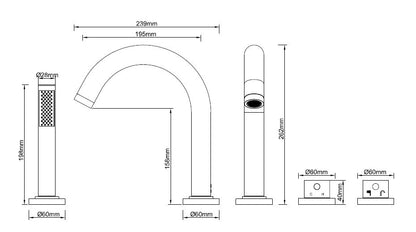 Caral inbouw badrandkraan afbouwset 4-gats zwart 8719323038394
