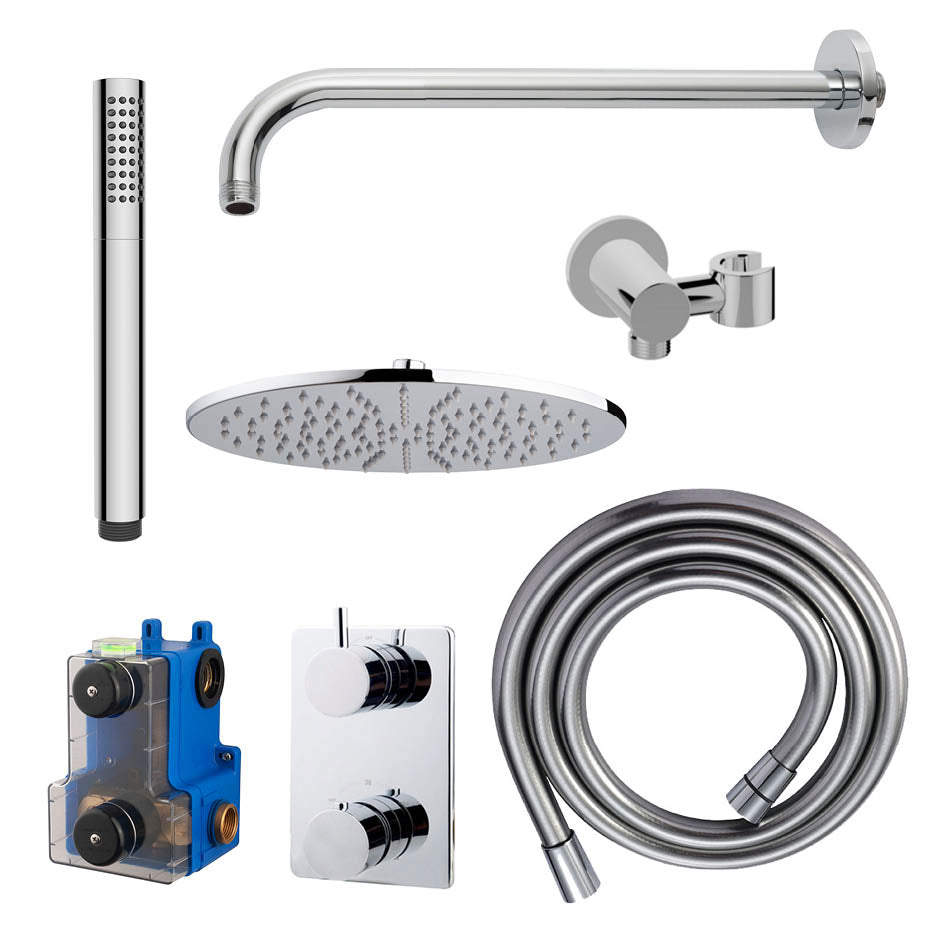 Caral inbouwthermostaat compleet met hoofddouche 30 cm en staafhanddouche chroom - WDtegels
