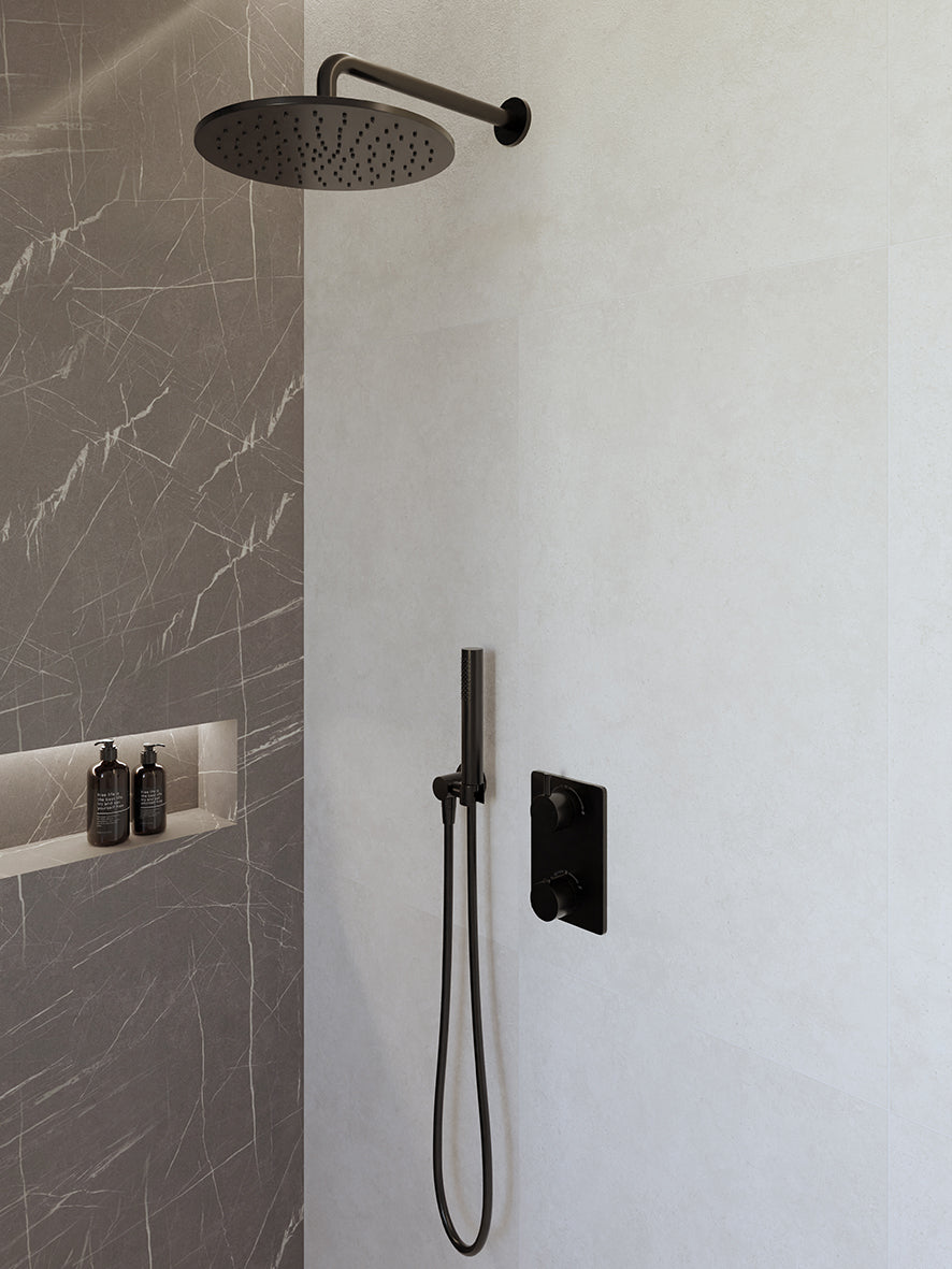 Caral inbouwthermostaat compleet met hoofddouche 30cm en staafhanddouche Mat zwart