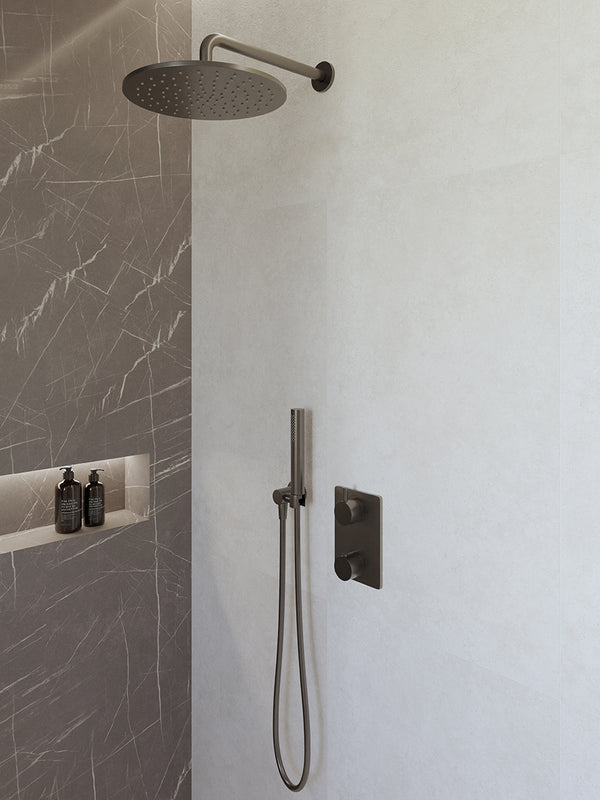 Wiesbaden Caral inbouwthermostaat compleet met hoofddouche 30 cm en staafhanddouche | Gunmetal