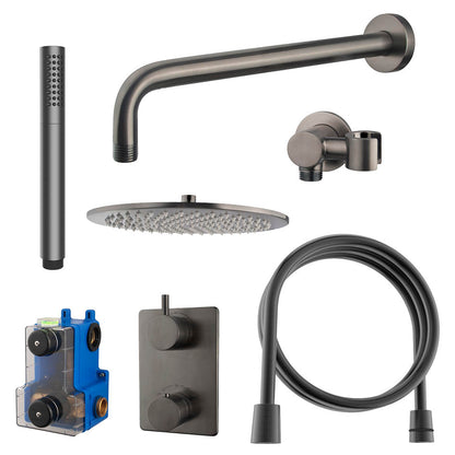 Wiesbaden Caral inbouwthermostaat compleet met hoofddouche 30 cm en staafhanddouche gunmetal - WDtegels