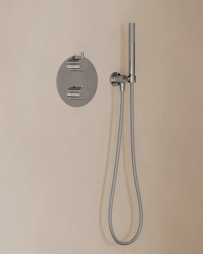 Caral inbouwthermostaat 2 weg rond compleet met hoofddouche 30cm en staafhanddouche Chroom - detailfoto