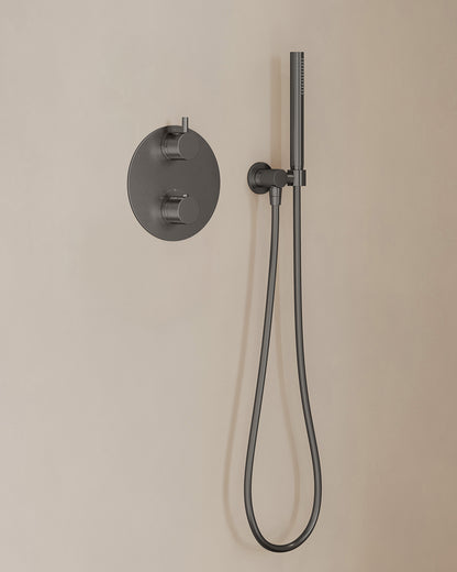 Caral inbouwthermostaat 2 weg rond compleet met hoofddouche 30cm en staafhanddouche Gunmetal - detailfoto