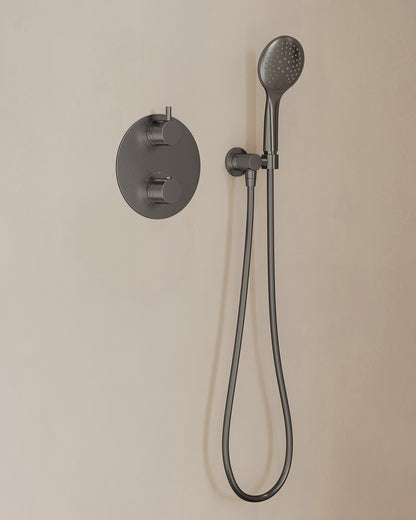 Caral inbouwthermostaat 2 weg rond compleet met hoofddouche 30cm en handdouche 3 standen Gunmetal - detailfoto