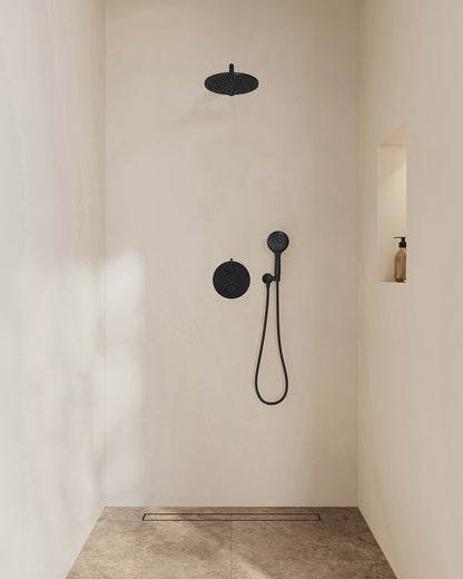Caral inbouwthermostaat 2 weg rond compleet met hoofddouche 25cm en handdouche 3 standen Mat zwart