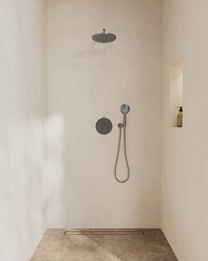 Caral inbouwthermostaat 2 weg rond compleet met hoofddouche 25cm en handdouche 3 standen Gunmetal