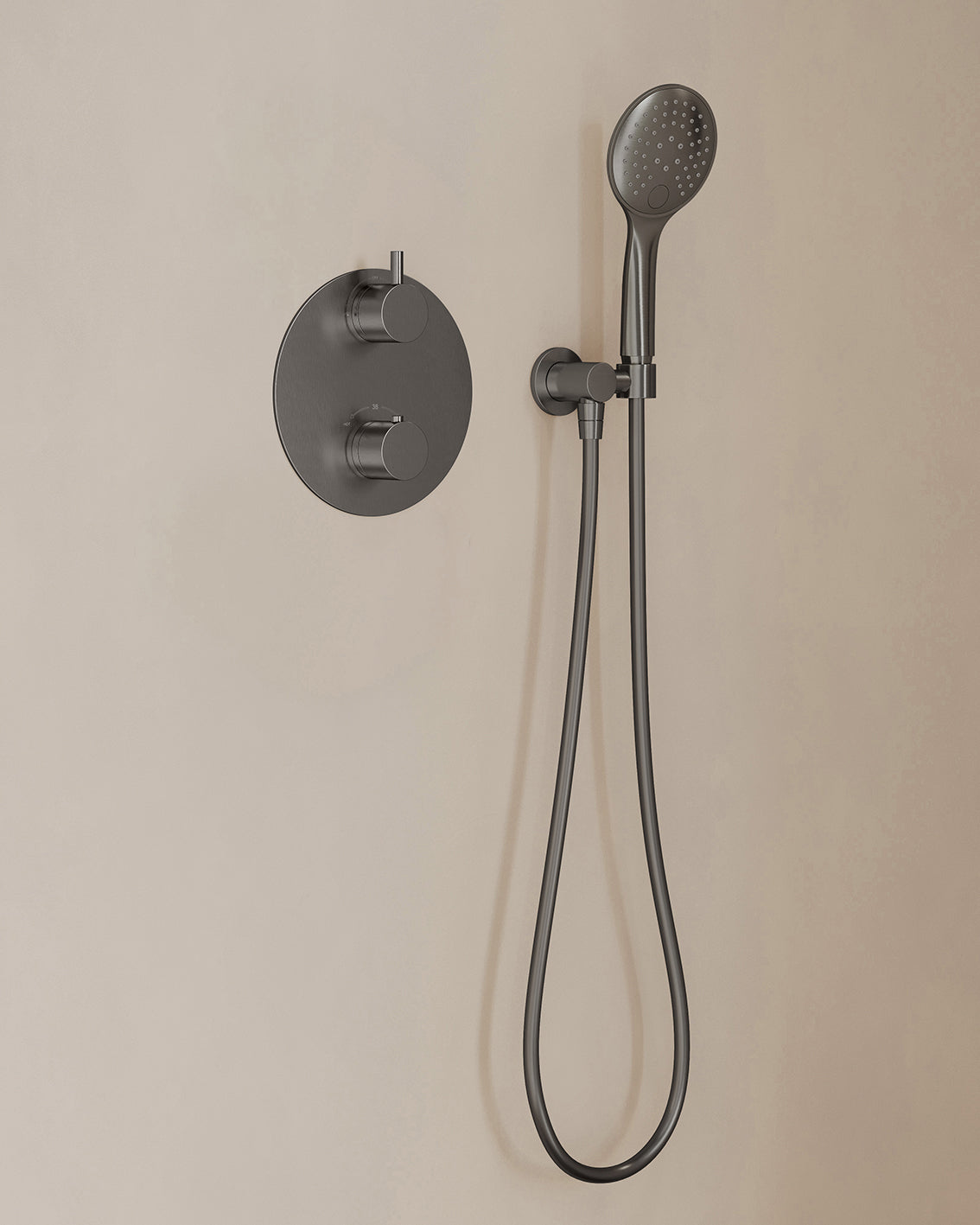 Caral inbouwthermostaat 2 weg rond compleet met hoofddouche 25cm en handdouche 3 standen Gunmetal - detailfoto