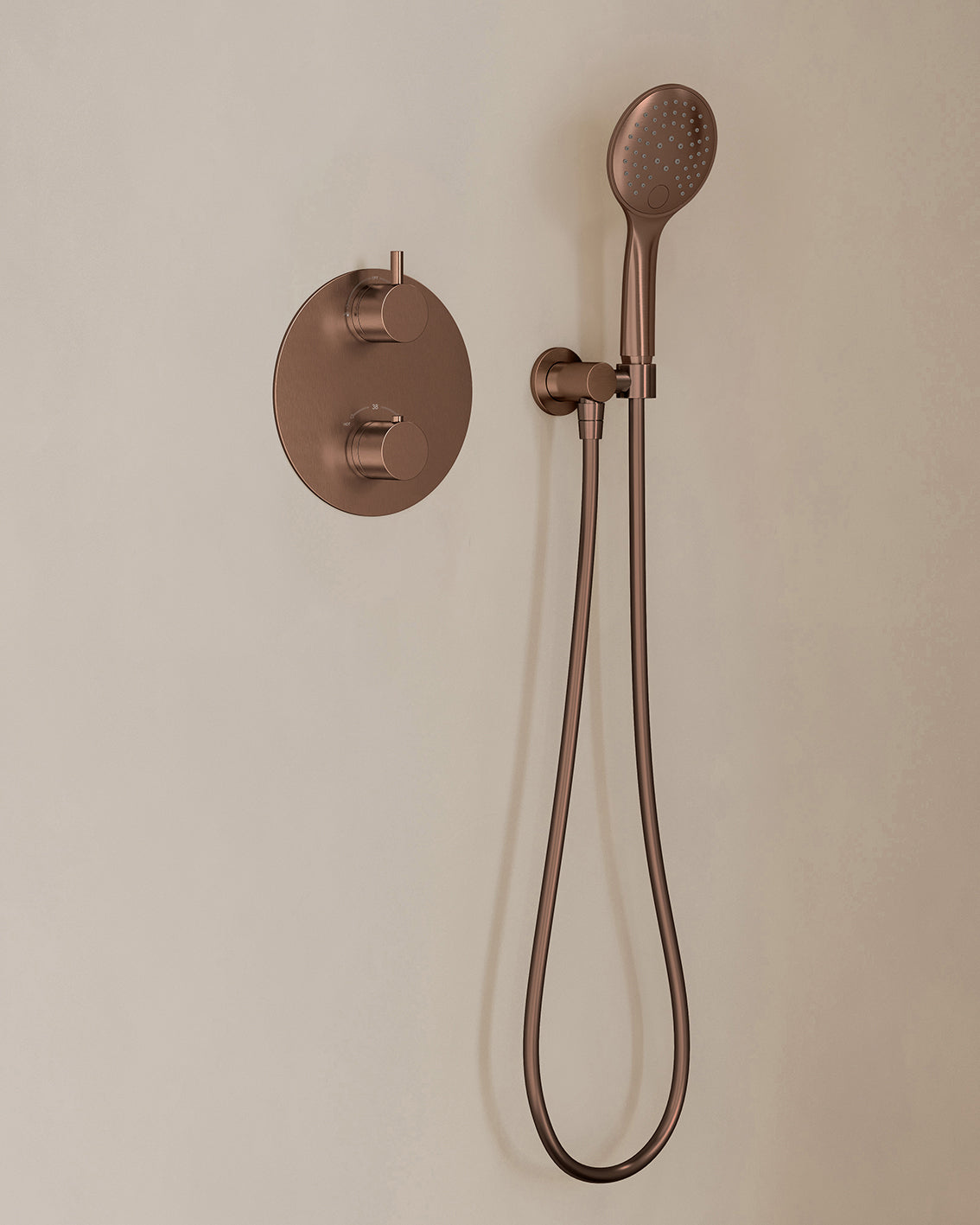 Caral inbouwthermostaat 2 weg rond compleet met hoofddouche 25cm en handdouche 3 standen Geborsteld brons koper - detailfoto