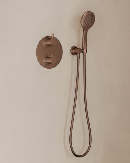 Caral inbouwthermostaat 2 weg rond compleet met hoofddouche 25cm en handdouche 3 standen Geborsteld brons koper - detailfoto