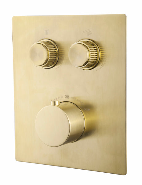 Caral Klik Pro afbouwdeel inbouwthermostaat 2 weg geborsteld messing PVD