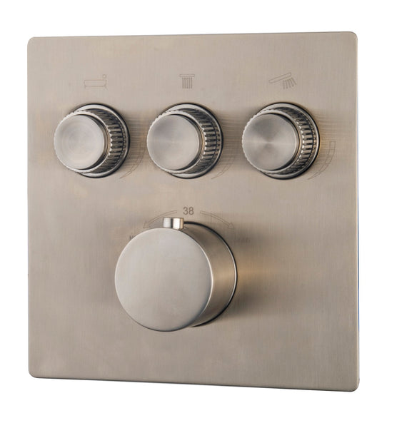 Caral Klik Pro afbouwdeel inbouwthermostaat 3 weg geborsteld staal PVD