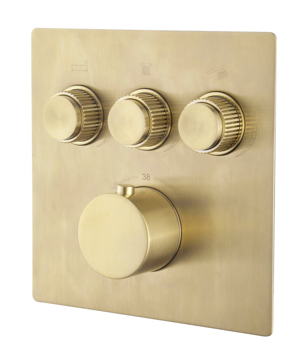 Caral Klik Pro trim part built-in thermostat 3-way brushed brass PVD