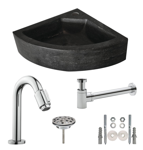 Wiesbaden Fonteinset Hardstenen Hoek | 30x30x10cm | Zwart