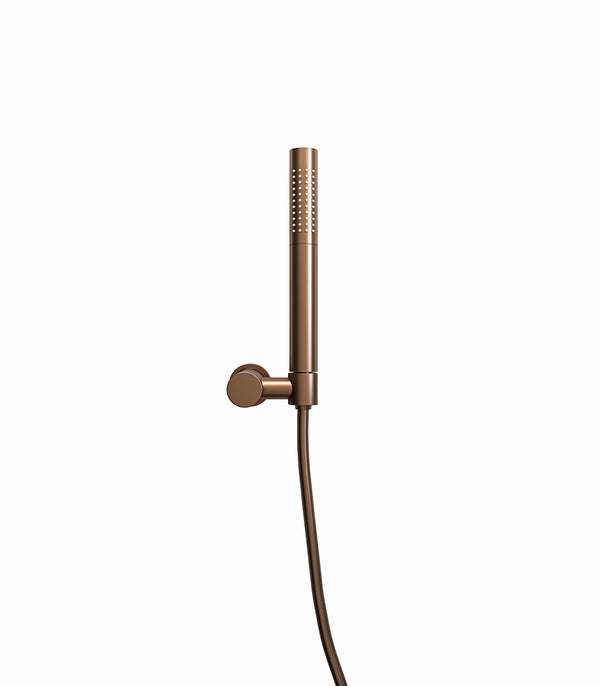 UniMatch hand shower set with rod hand shower 1 position, shower hose and wall bracket tiltable brushed bronze copper