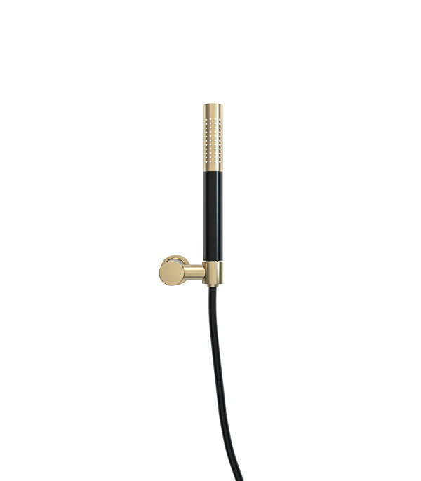 UniMatch hand shower set with rod hand shower 1 position, shower hose and tiltable wall bracket brushed brass/matt black
