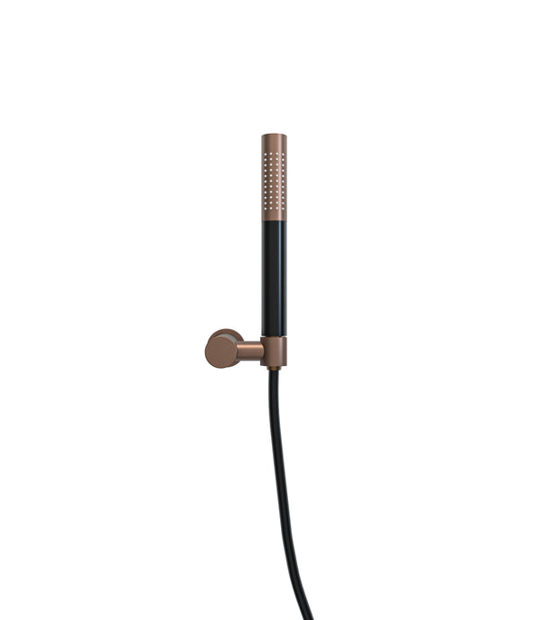 UniMatch hand shower set with rod hand shower 1 position, shower hose and wall bracket tiltable brushed bronze copper/matt black