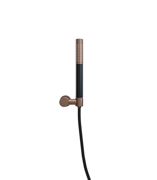 Set de ducha de mano UniMatch con barra de ducha de 1 posición, flexo de ducha y soporte de pared inclinable en bronce cepillado cobre/negro mate