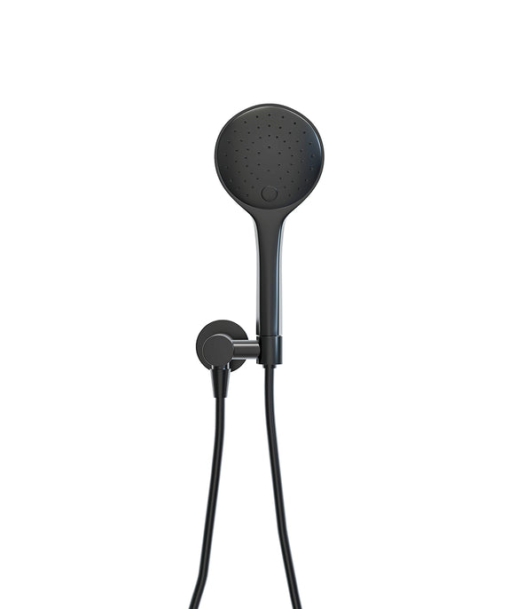 UniMatch hand shower set with 3-position hand shower, Ø 12 cm, shower hose and wall connection elbow in matt black 