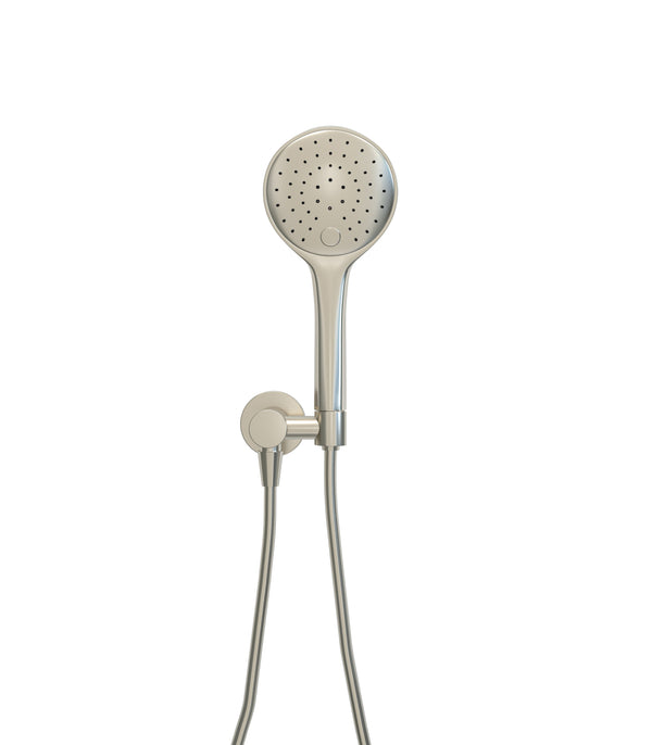 UniMatch hand shower set with 3-position hand shower, Ø 12 cm, shower hose and brushed steel wall connection elbow 