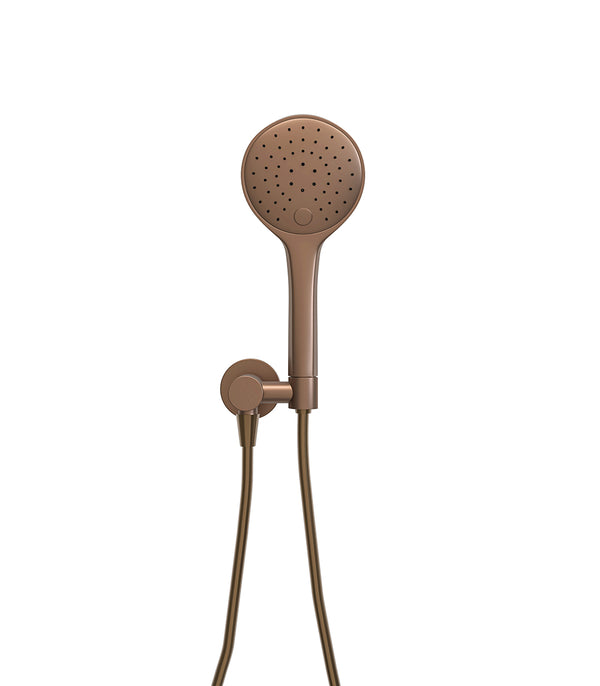 UniMatch hand shower set with 3-position hand shower, Ø 12 cm, shower hose and wall connection elbow, brushed bronze/copper 