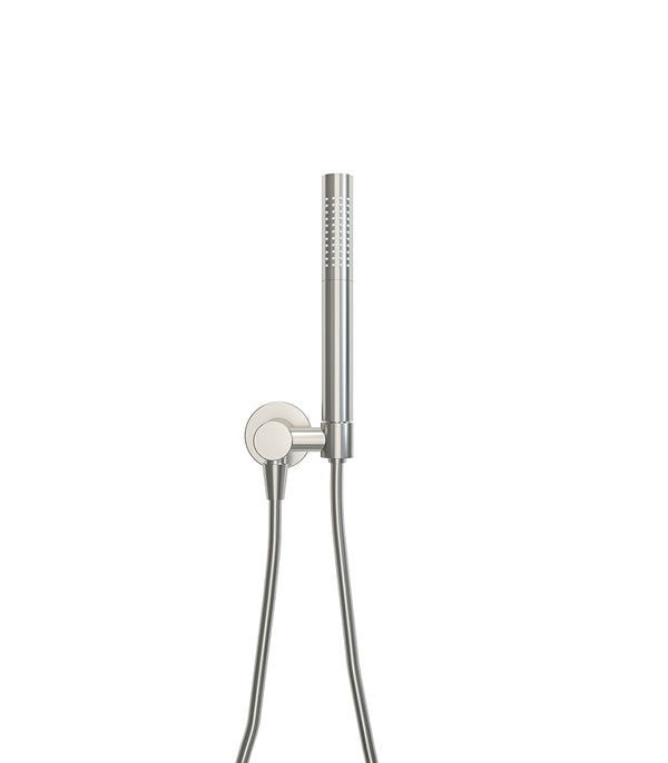 UniMatch hand shower set with rod hand shower 1 position, shower hose and wall connection elbow brushed steel 