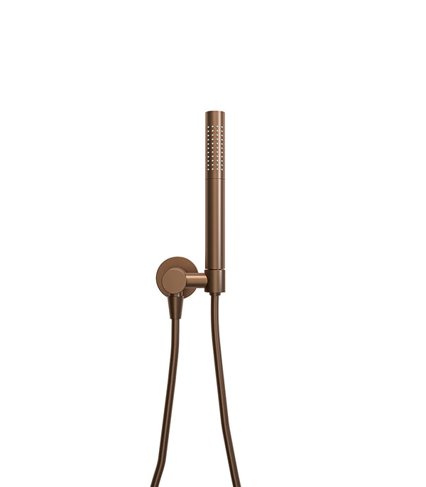 UniMatch hand shower set with rod hand shower 1 position, shower hose and wall connection elbow brushed bronze copper