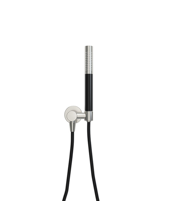 UniMatch hand shower set with rod hand shower 1 position, shower hose and wall connection elbow brushed steel/matt black