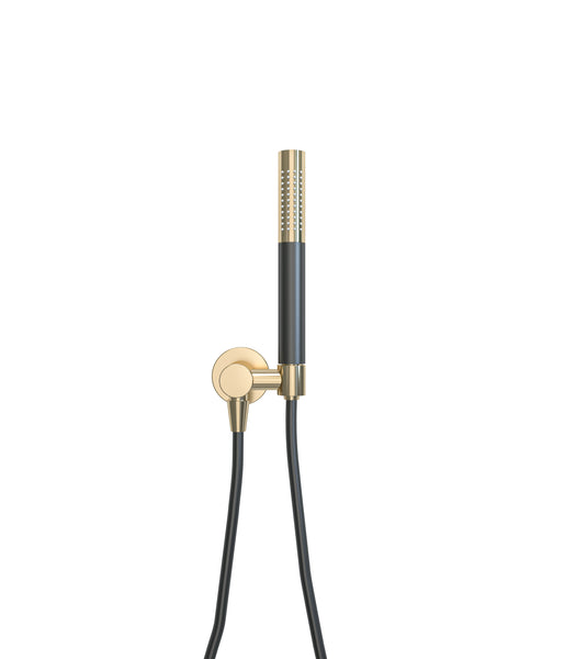 UniMatch handdoucheset met staafhanddouche 1 stand, doucheslang en wandaansluitbocht geborsteld messing/mat zwart
