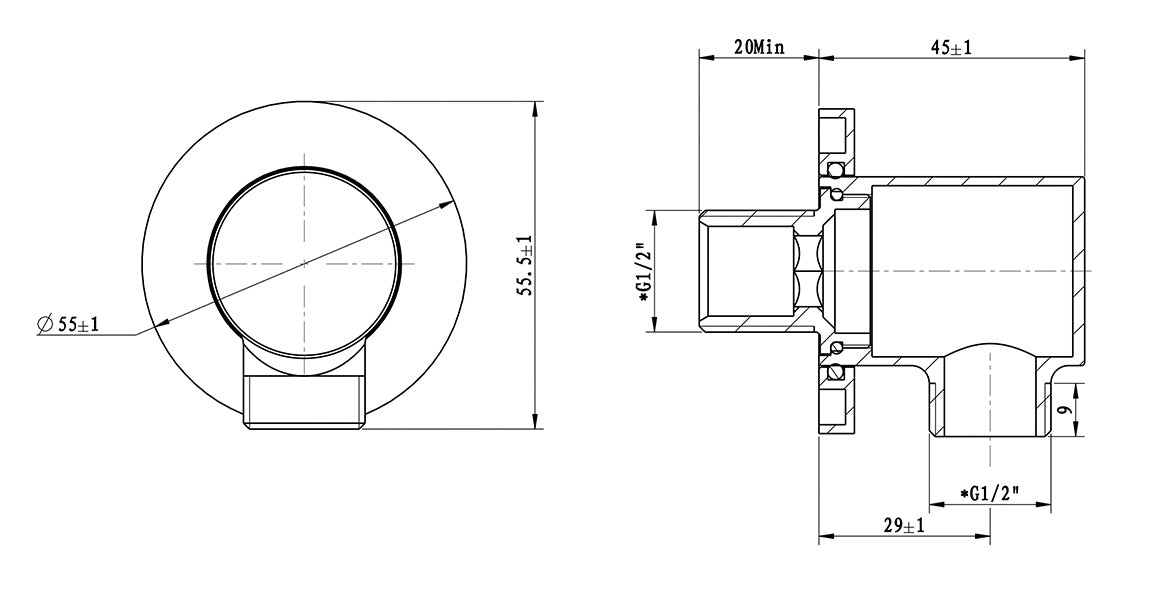 Wiesbaden luxe mess.muur doucheaansluiting rond 1/2'' | Chroom - WDtegels