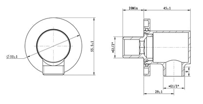 Wiesbaden luxe mess.muur doucheaansluiting rond 1/2'' | Chroom - WDtegels