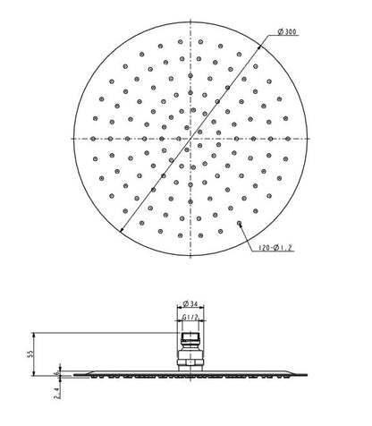 Wiesbaden UFO Luxe hoofddouche rond 300mm Ultra plat chroom
