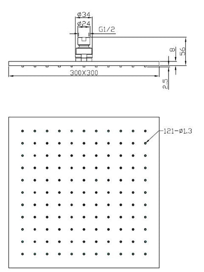 Wiesbaden luxe mess.hoofddouche vierkant 300mmx8mm chroom