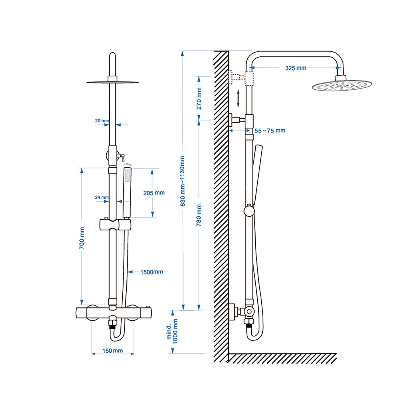 Twenty eco thermostatische regendoucheset | Opbouw rond | Mat zwart - WDtegels