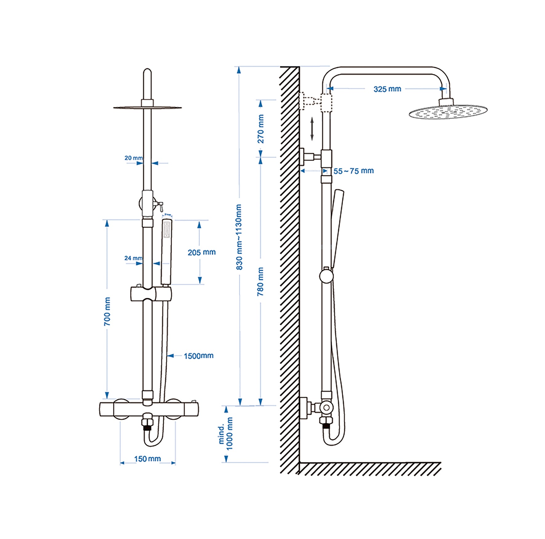 Twenty eco thermostatische regendoucheset | Opbouw rond | Mat zwart - WDtegels