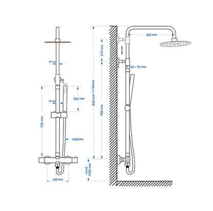 Twenty eco thermostatische regendoucheset | Opbouw rond | Mat zwart - WDtegels