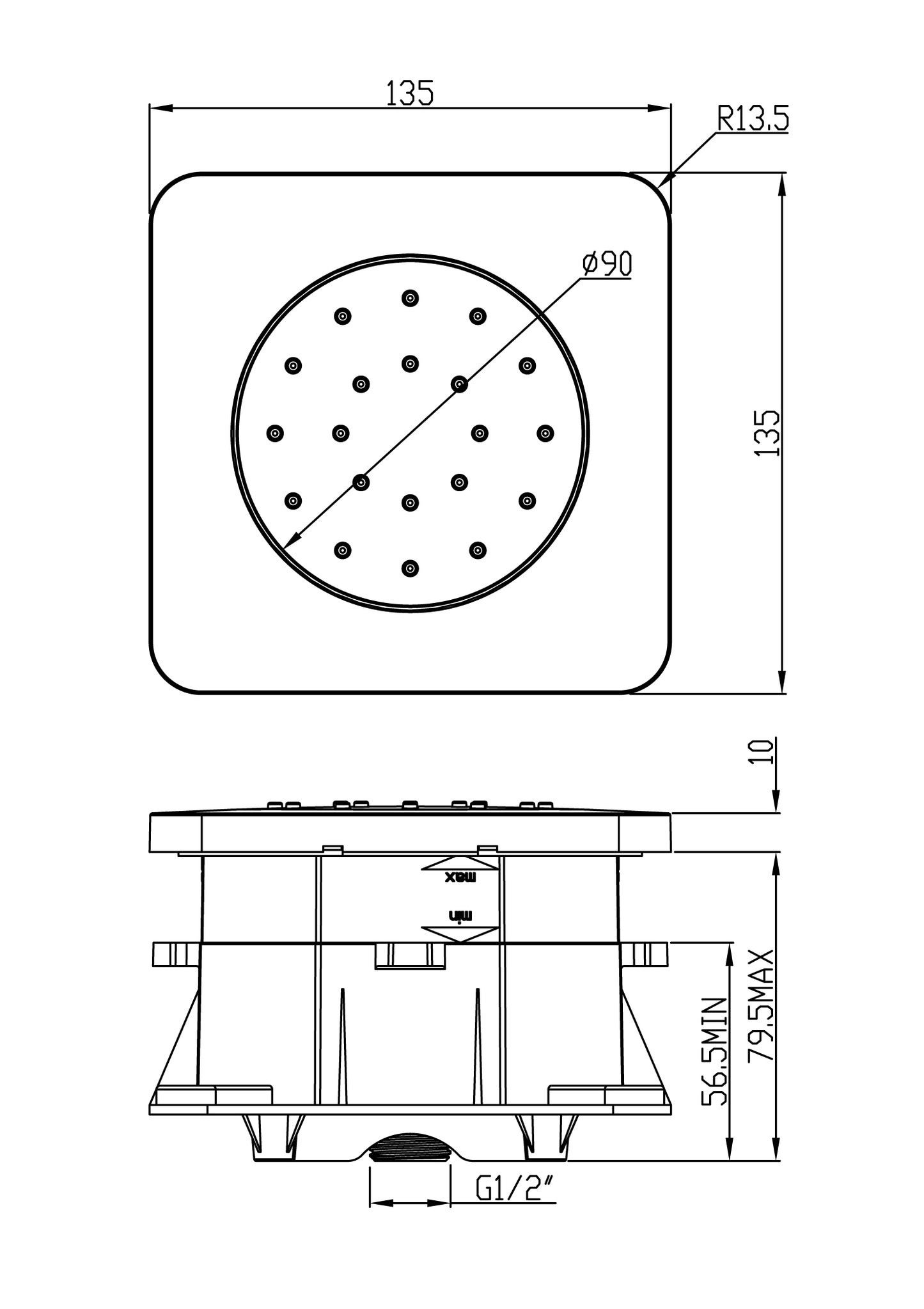 Wiesbaden inbouw verstelbare zijdouche vierkant 135x135 ABS chr - WDtegels