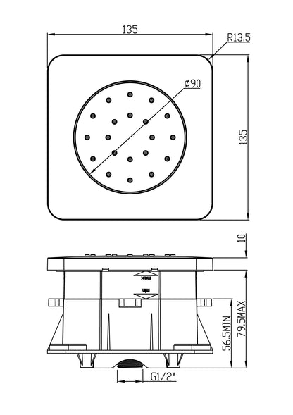 Wiesbaden inbouw verstelbare zijdouche vierkant 135x135 ABS chr - WDtegels