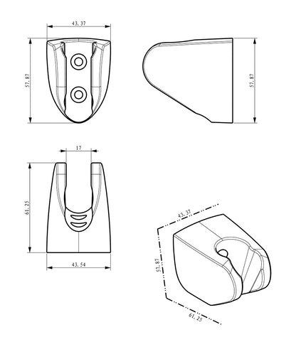 Maattekening UniMatch wandhanddouchehouder kunststof Geborsteld brons koper PVD