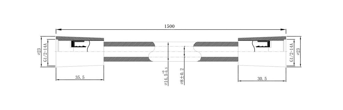 Maattekening UniMatch glijstangset compleet met staafhanddouche 1 stand Geborsteld messing/mat zwart - tekening 3