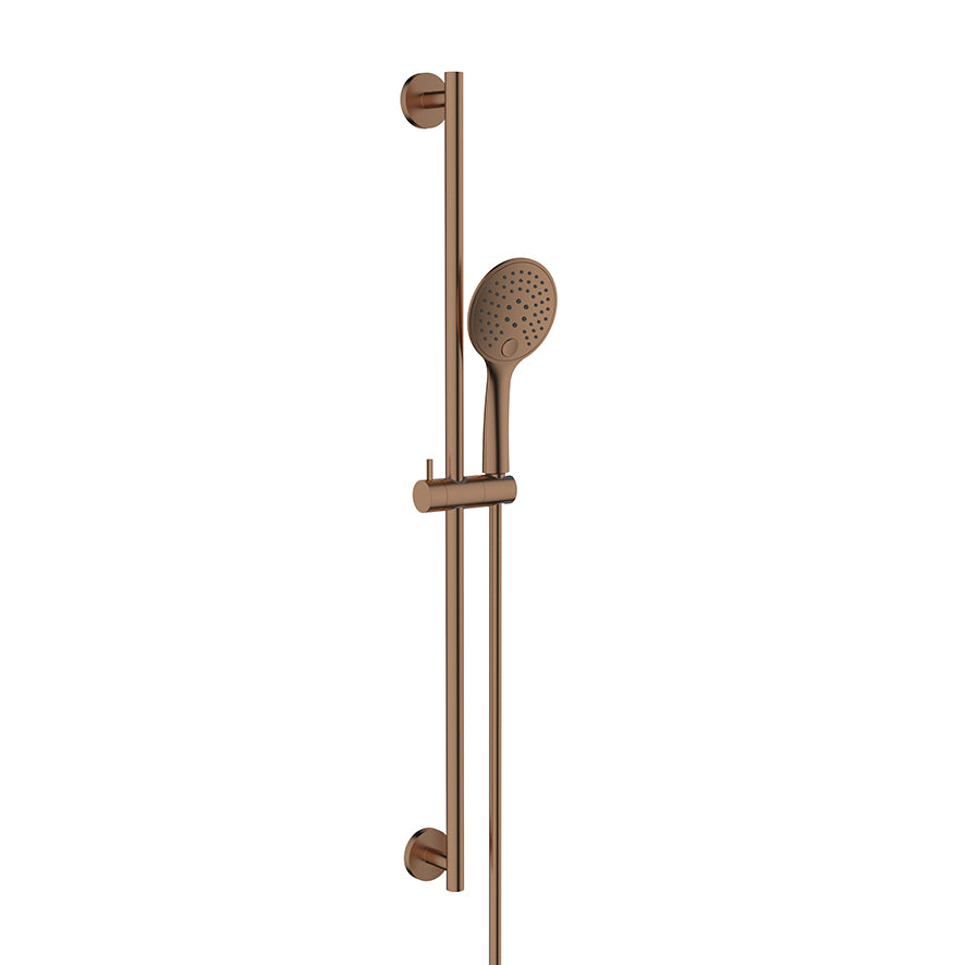 UniMatch glijstangset compleet met handdouche 3 standen Ø12cm Geborsteld brons koper