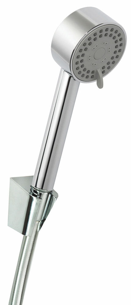 Set de ducha de mano UniMatch Cadans con ducha de mano 3 posiciones Ø 8 cm, flexo de ducha y soporte de pared inclinable cromado
