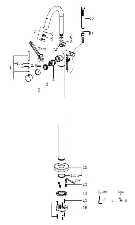 Wiesbaden Caral vrijstaande badmengkraan compleet geborsteld staal - WDtegels