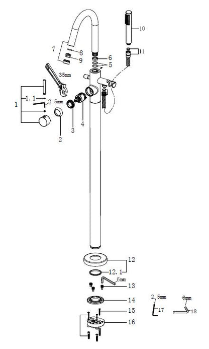 Wiesbaden Caral vrijstaande badmengkraan compleet geborsteld staal - WDtegels