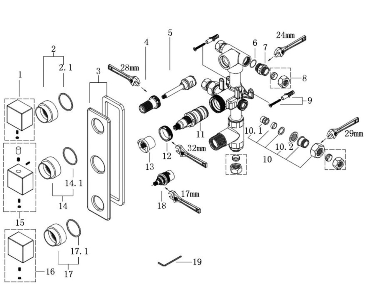 Rombo inbouw douchemengkraan 3-weg compleet chroom