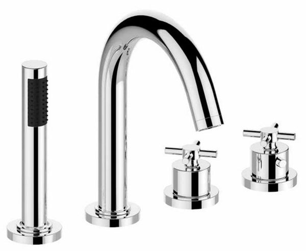 Wiesbaden Cross 4-hole bath rim thermostat chrome finishing set