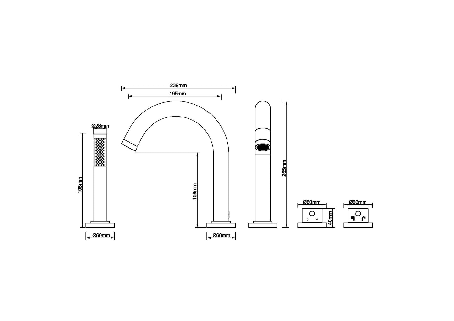 Wiesbaden Caral 4-gats badrandthermostaat chroom afbouwset